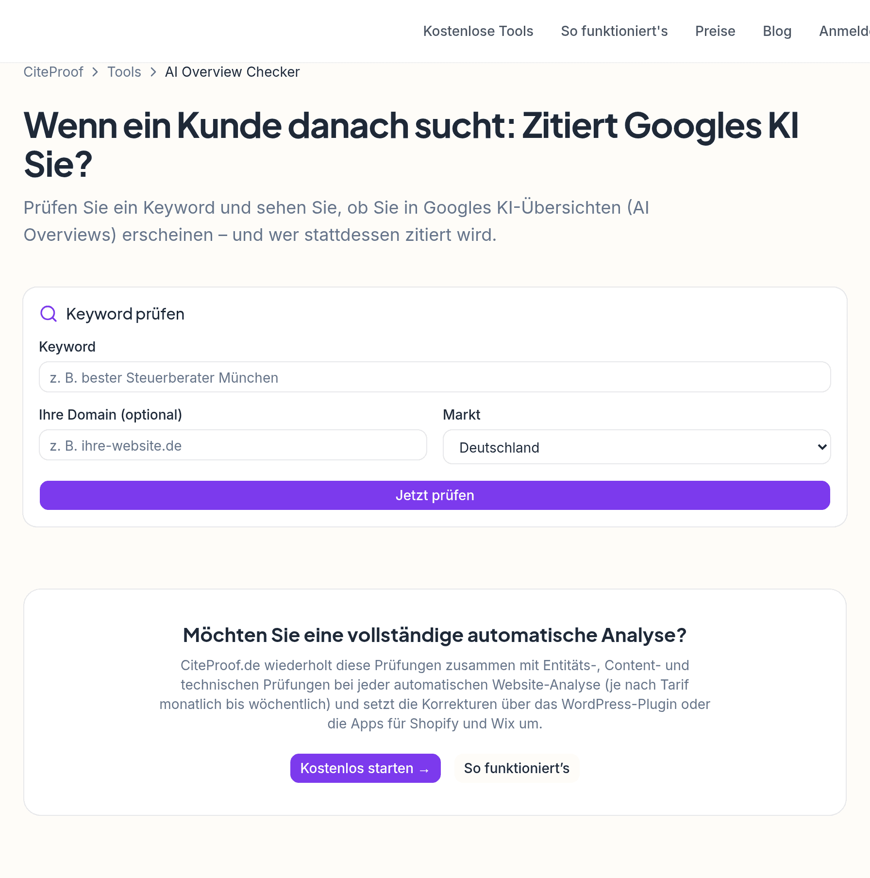 Das Tool AI Overview Checker