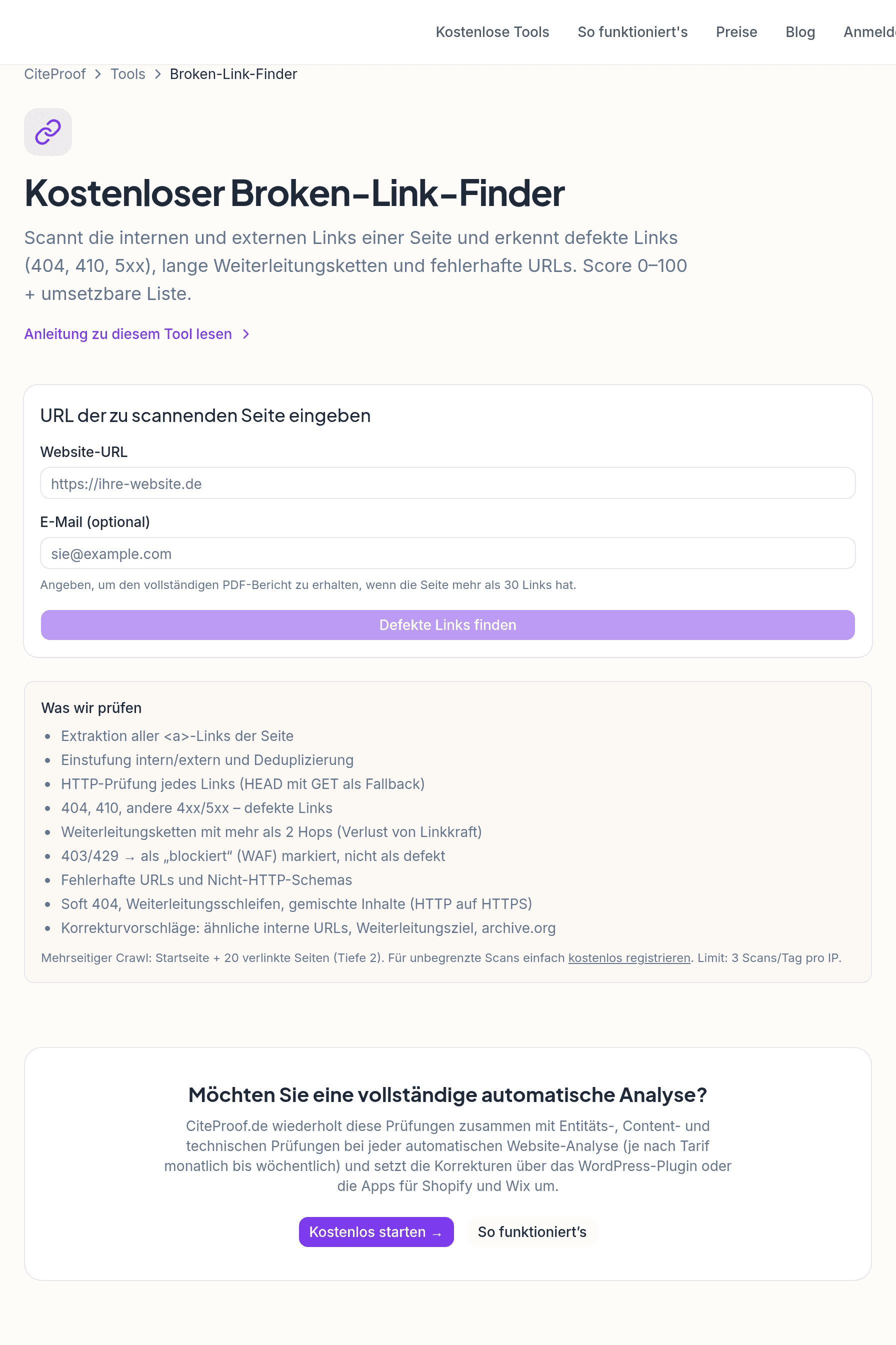 Das Tool Broken Links Finder