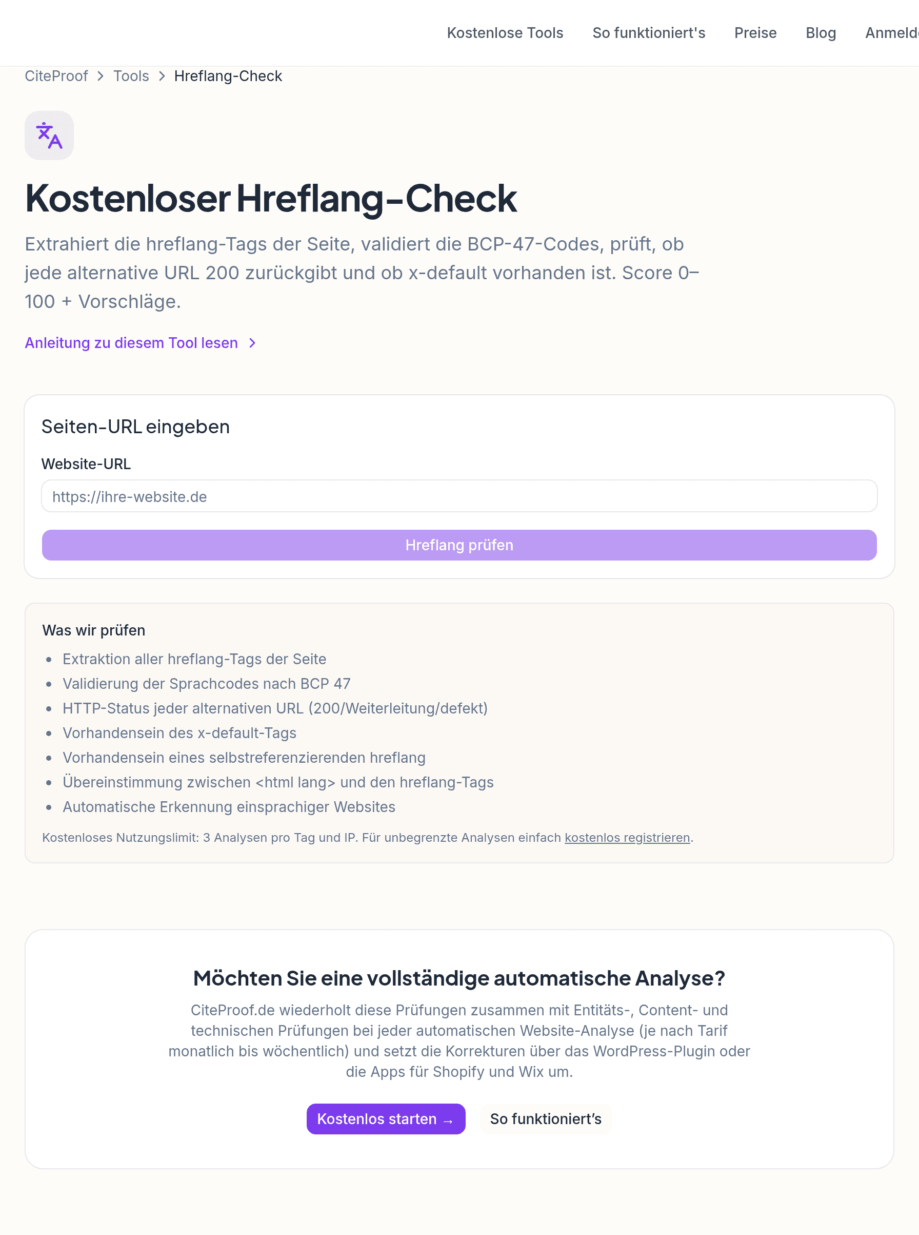 Das Tool Hreflang-Prüfung