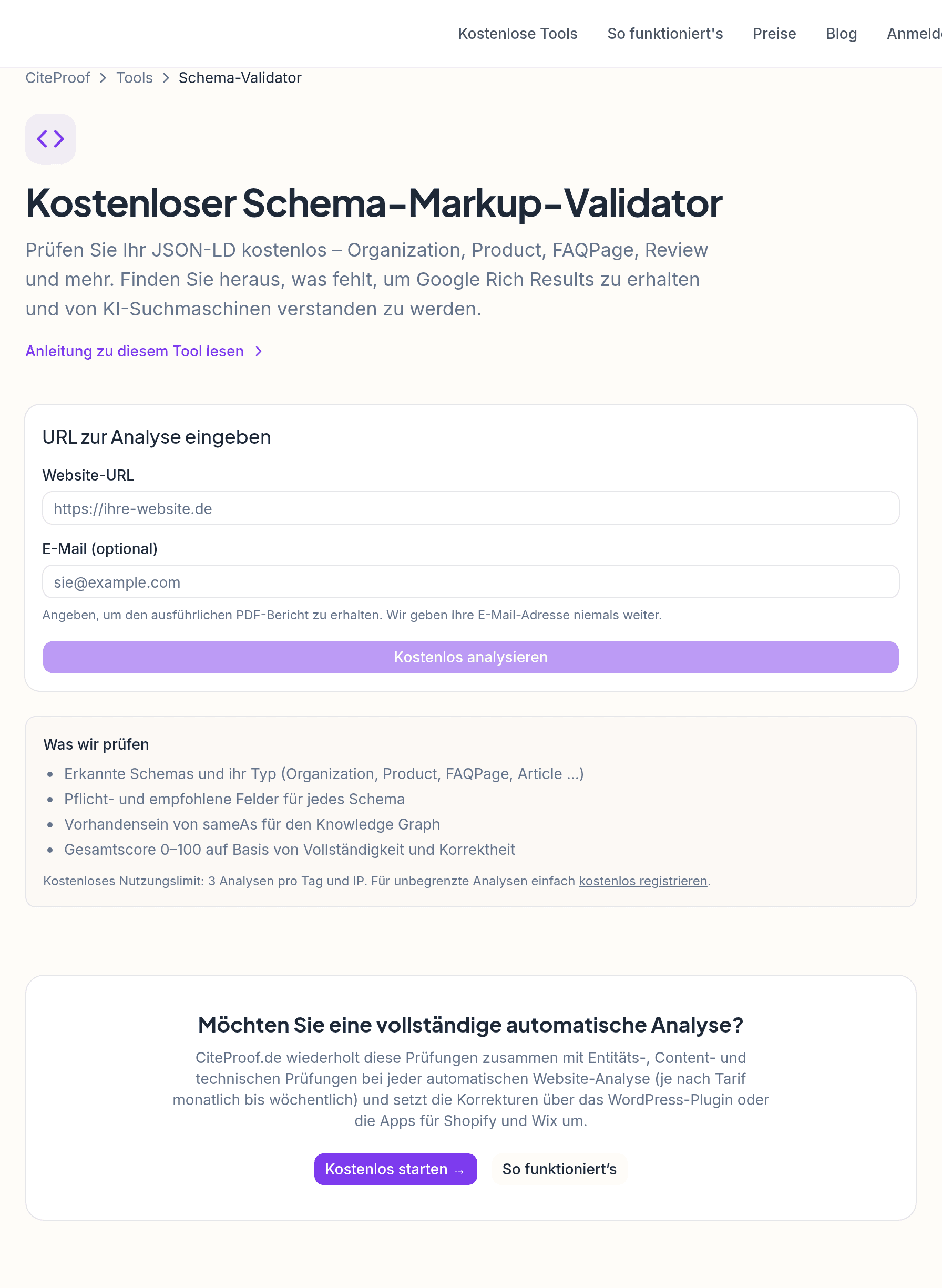 Das Tool Schema-Analyse (Schema-Validator)